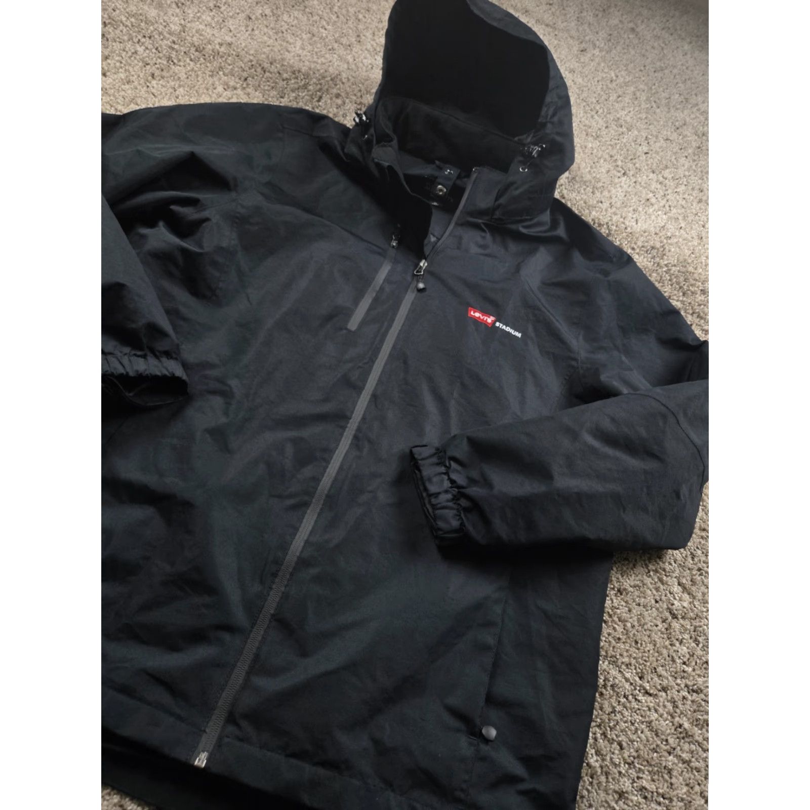 Port Authority Levi's Stadium Jacket Mens XL Black Hooded Full Zip Lined Rain Jacket Employee Size US XL / EU 56 / 4 - 2 Thumbnail