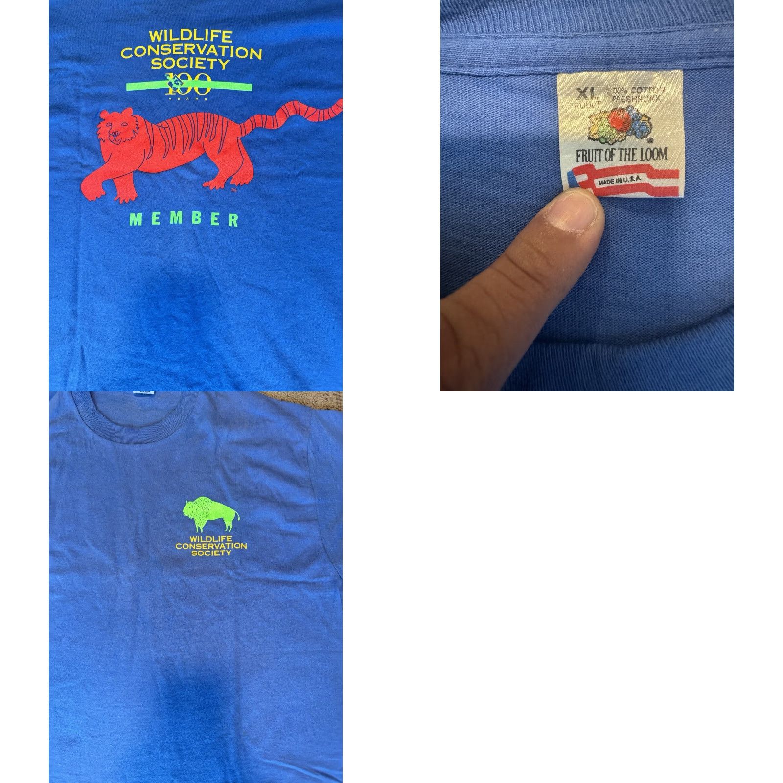 Fruit Of The Loom VINTAGE Wildlife Conservation Society 100th Anniversary Members T-Shirt XL USA Size US XL / EU 56 / 4 - 9 Thumbnail