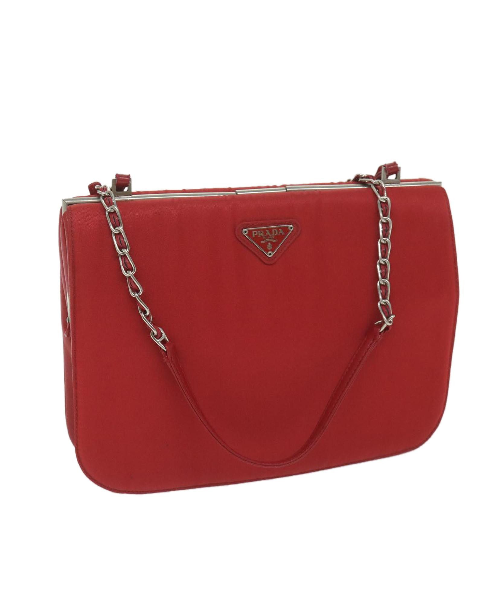 image of Prada Elegant Red Leather Bag With Shoulder Strap, Women's