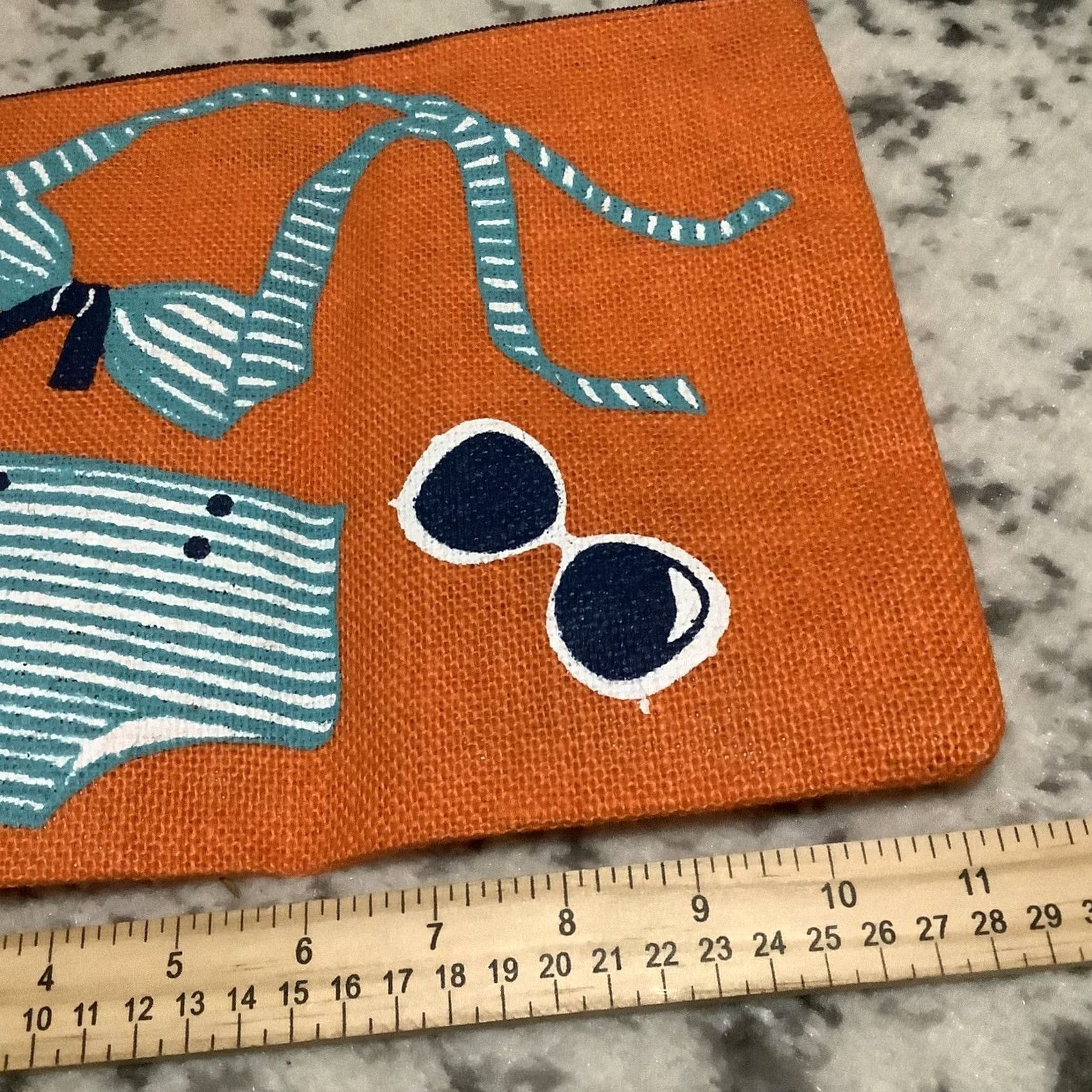 Vintage Mud Pie Jute Pouch Bag Large Cosmetic Travel Zip Up Orange Starfish Women Bag Size ONE SIZE - 5 Thumbnail