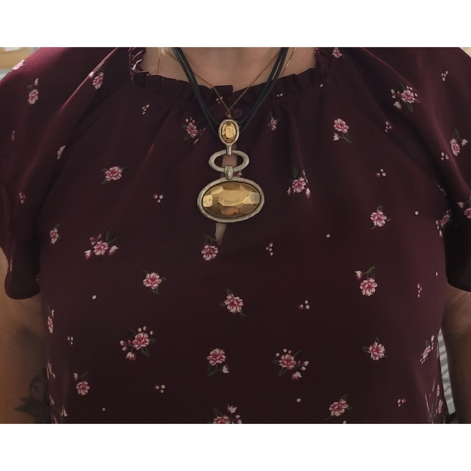 Other Black Leather Brass Silver 3 Tiered Oval 13" Necklace Boho Size ONE SIZE - 2 Thumbnail