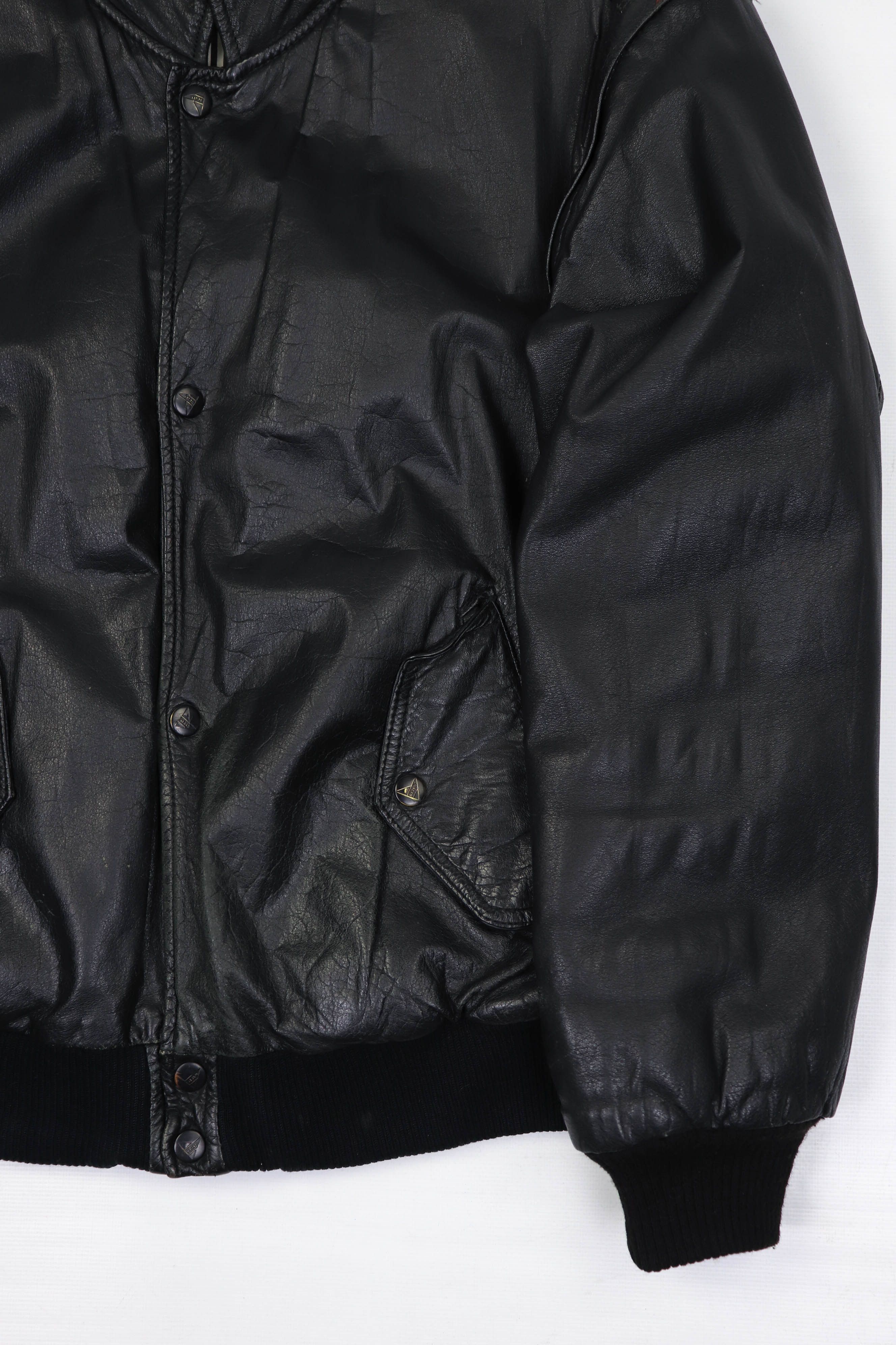 Vintage 90s Vintage Gatto Design Black Leather Bomber Jacket / Vest Size US M / EU 48-50 / 2 - 7 Thumbnail