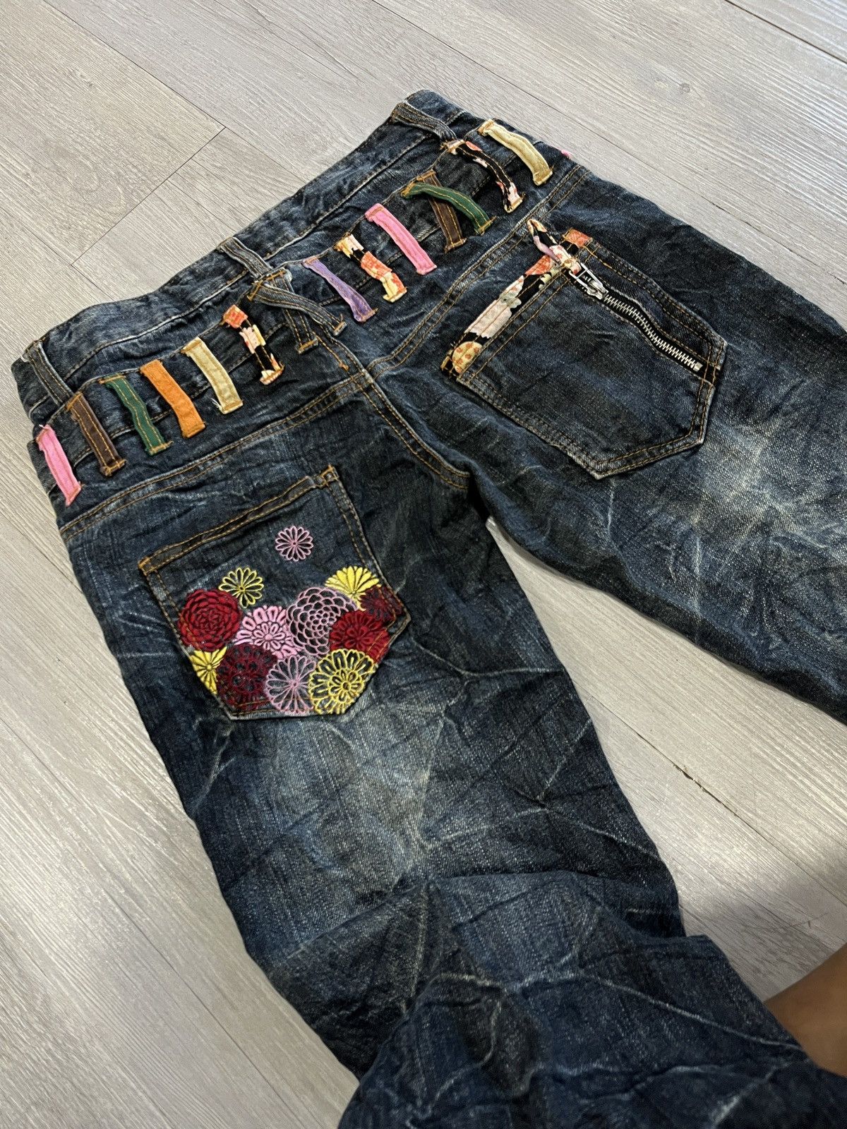 Japanese Brand RARE JEANS Double Waist Flower Distressed Denim Size US 28 / EU 44 - 4 Thumbnail