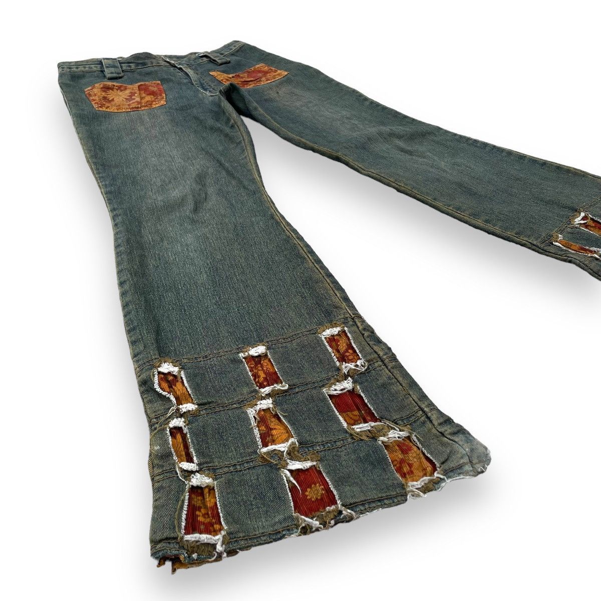 If Six Was Nine × Japanese Brand × Le Grande Bleu (L.G.B.) 🇯🇵 VINTAGE JAPANESE SUPER FLARE REWORKED RUSTY DENIM PANTS Size 30" / US 8 / IT 44 - 5 Thumbnail