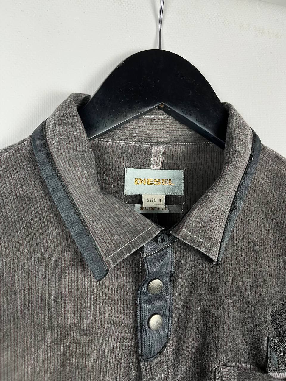 Diesel VINTAGE DIESEL Industry Grey Ribbed Shirt Eagle Embroidery Size US L / EU 52-54 / 3 - 7 Thumbnail