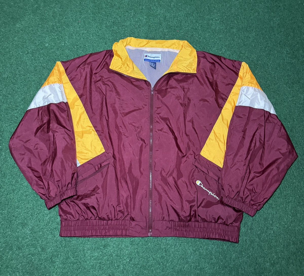 Champion Vtg 90s Champion Maroon Gold Colorblock Windbreaker Jacket Size US XXL / EU 58 / 5 - 1 Thumbnail
