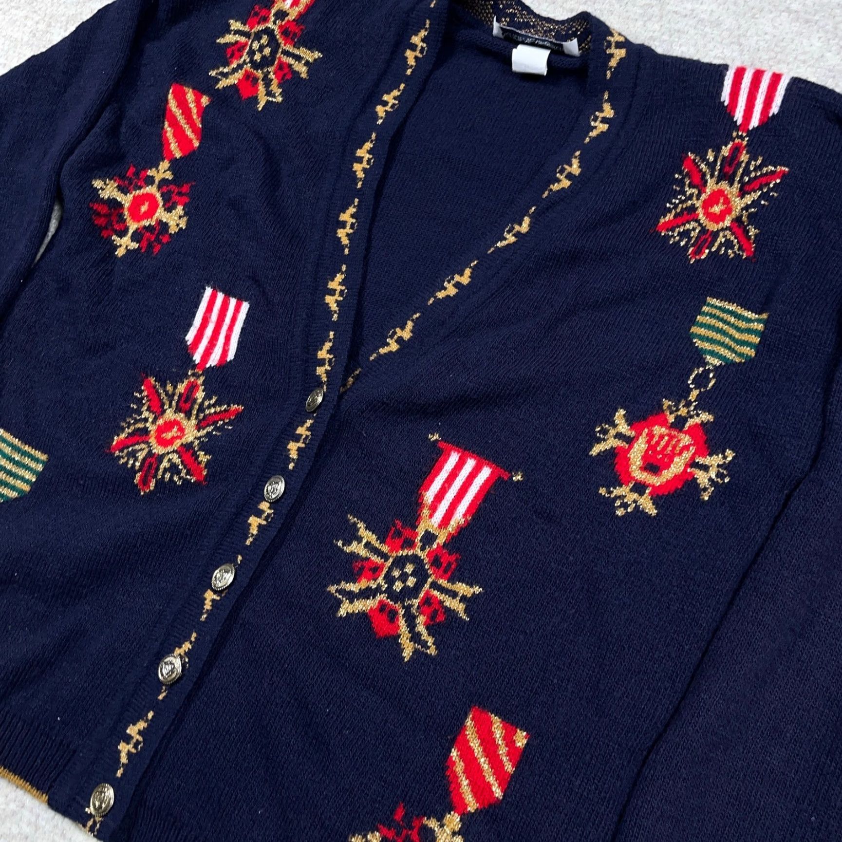 Vintage VINTAGE Norton McNaughton Cardigan Sweater Women Large Navy Medals Equestrian Dark Blue Wool? Size L / US 10 / IT 46 - 7 Thumbnail