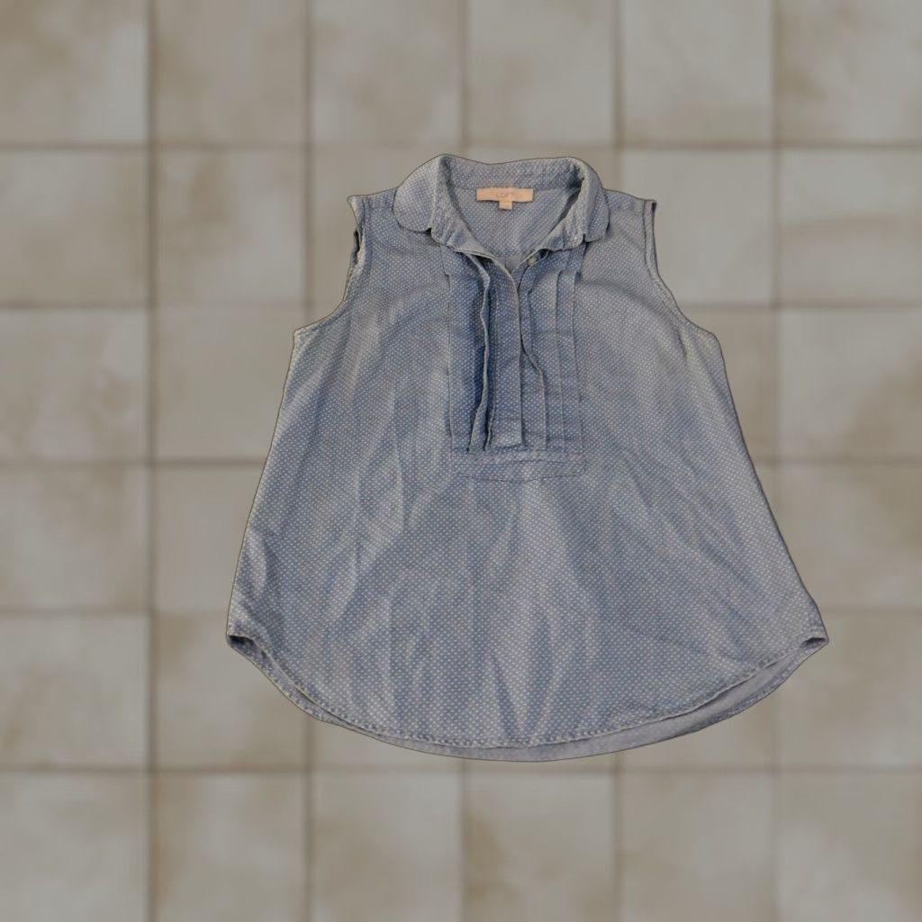 Loft LOFT Blouse Womens Small Blue Sleeveless Polka Dot Collared Button Fr Size S / US 4 / IT 40 - 1 Thumbnail