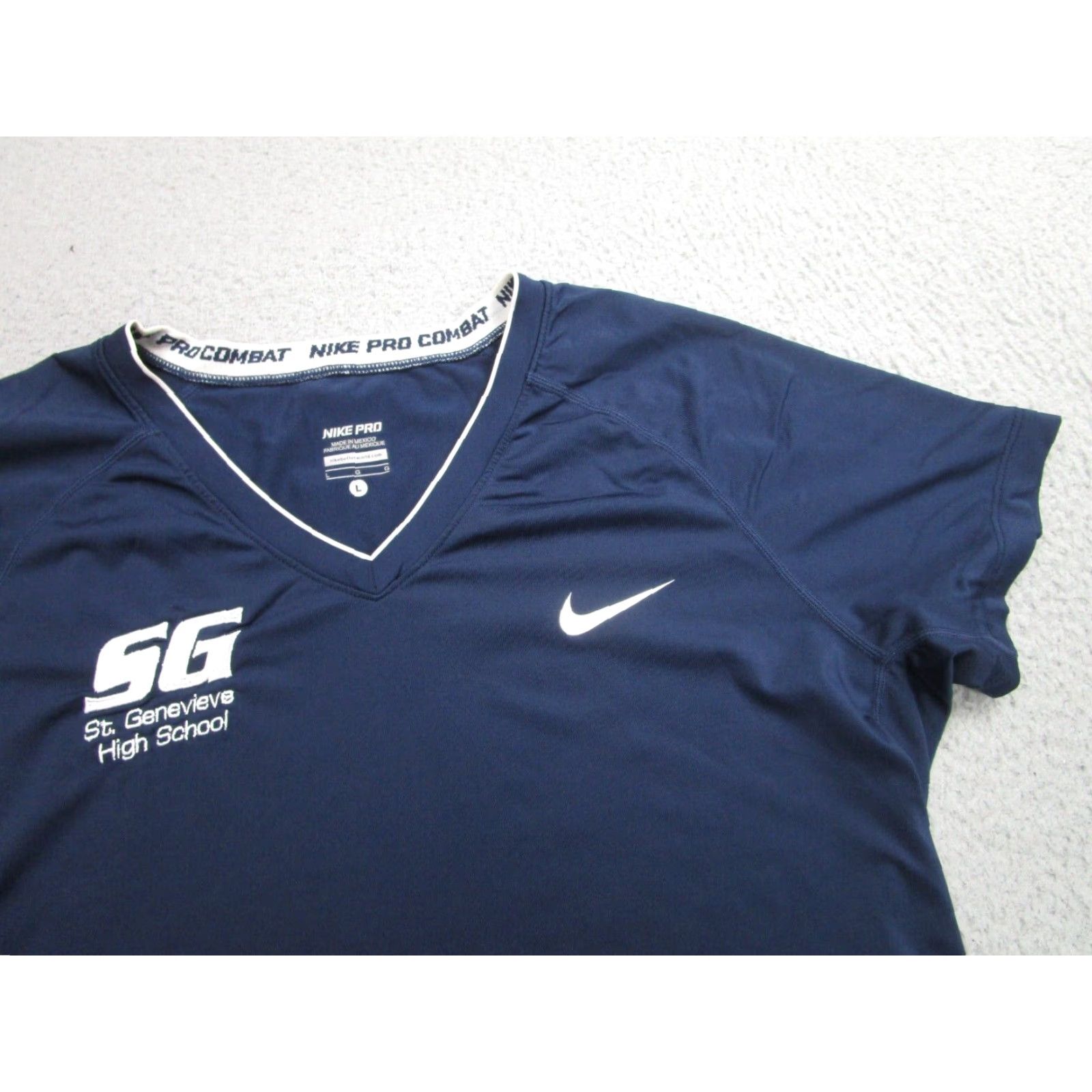 Nike St. Genevieve High School Shirt Nike Pro Combat Dri-Fit V-Neck Womens L Blue Nike Pro Combat Dri-Fit Shirt Womens L Blue Size L / US 10 / IT 46 - 4 Thumbnail