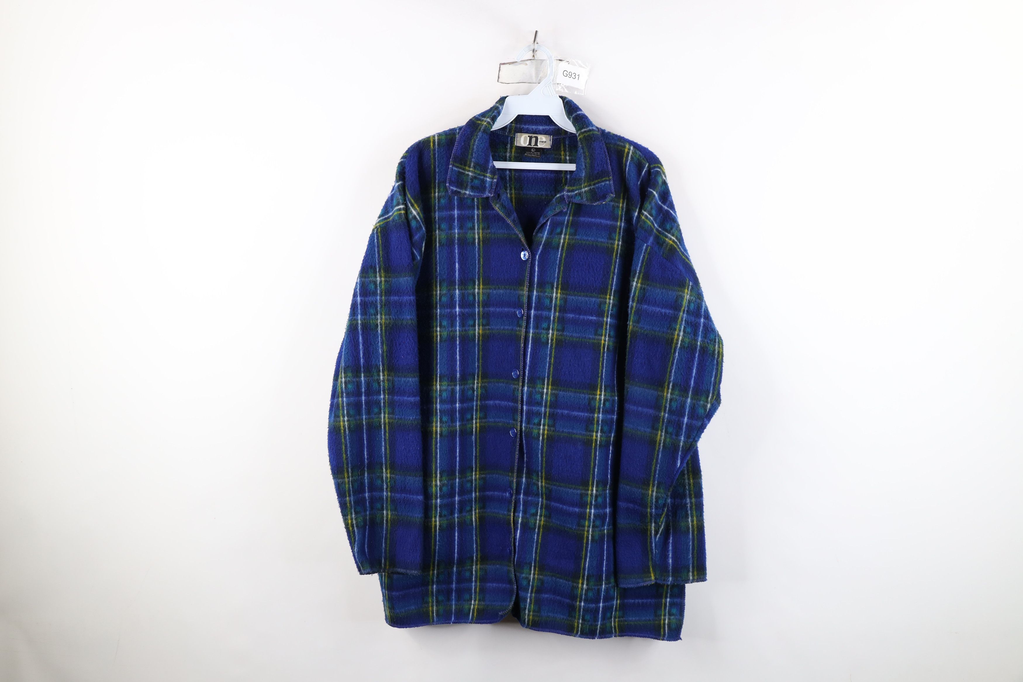 Vintage Vintage 90s Streetwear Fleece Collared Button Shirt Plaid Size L / US 10 / IT 46 - 1 Thumbnail