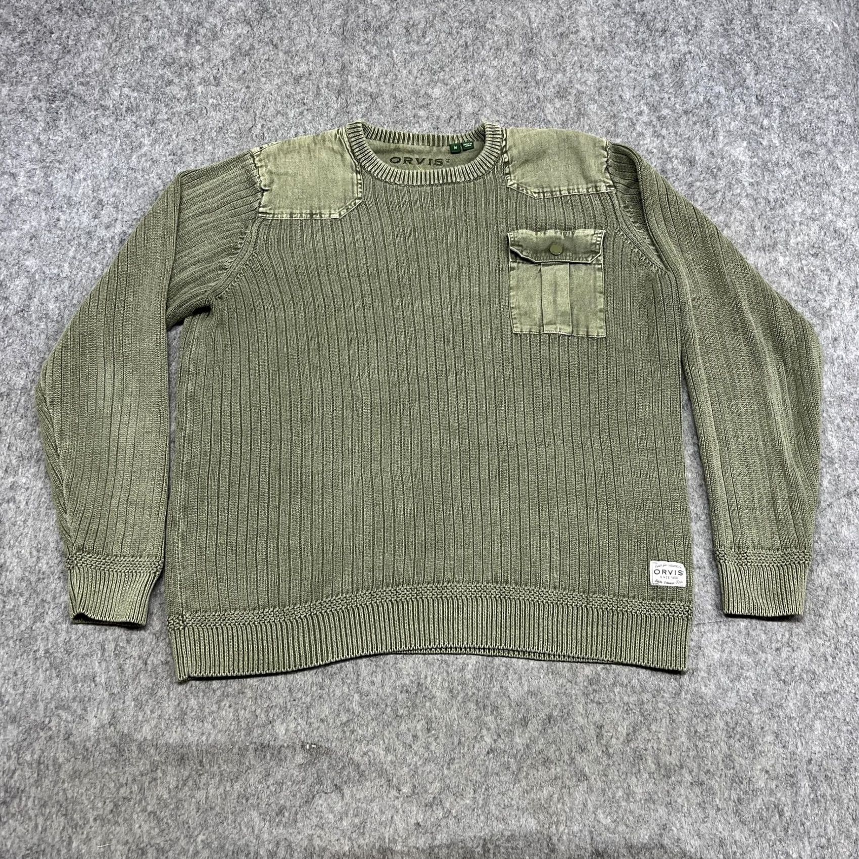 Orvis Orvis Mens Green Crewneck Cotton Linen Sweater - Pre-Owned Military Style Size US M / EU 48-50 / 2 - 2 Thumbnail