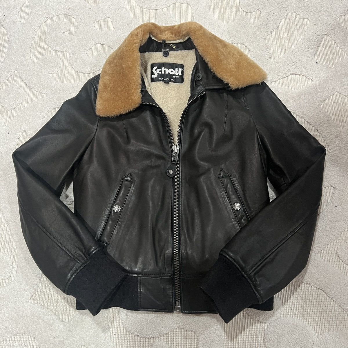 Schott Schott G-1 Shearling Bomber Leather Jacket Size S / US 4 / IT 40 - 1 Thumbnail