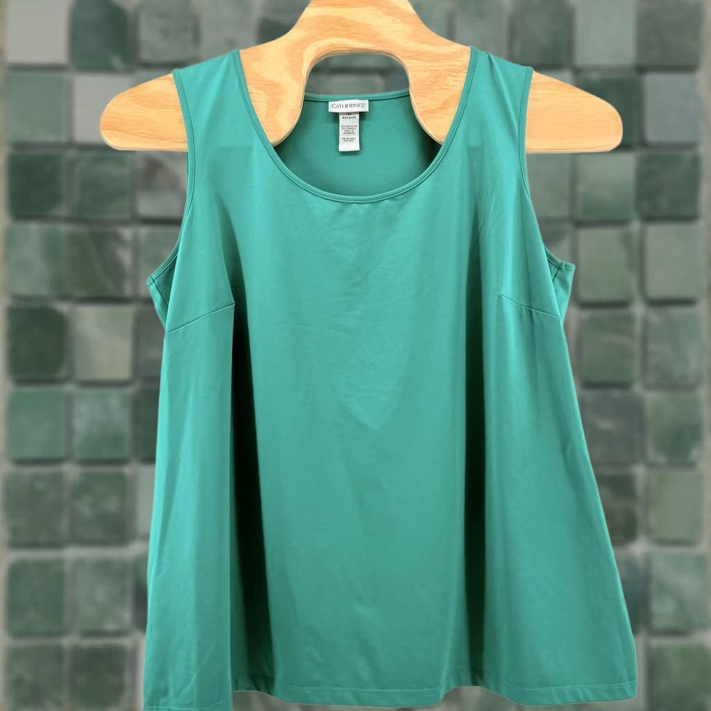 Vintage Catherines Tank Top Womens 2X Green Sleeveless Plus Size Casual Stretch Polo? Size XXL / US 16-18 / IT 52-54 - 1 Thumbnail