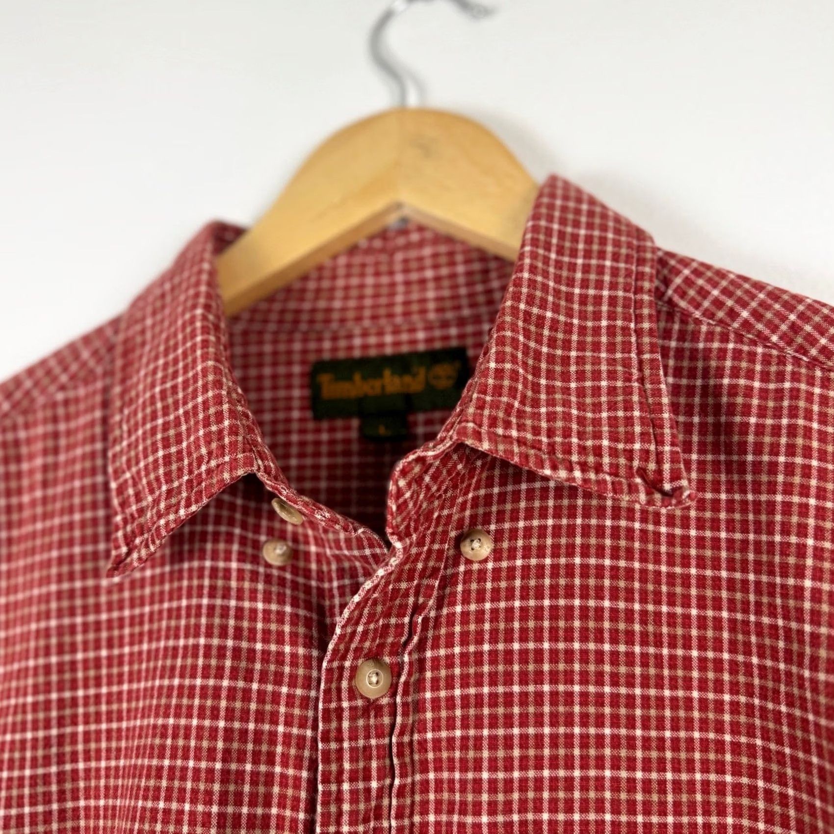 Timberland VINTAGE Timberland Mens Red White Gingham Plaid Short Sleeve Button Up Shirt Size L Size US L / EU 52-54 / 3 - 7 Thumbnail