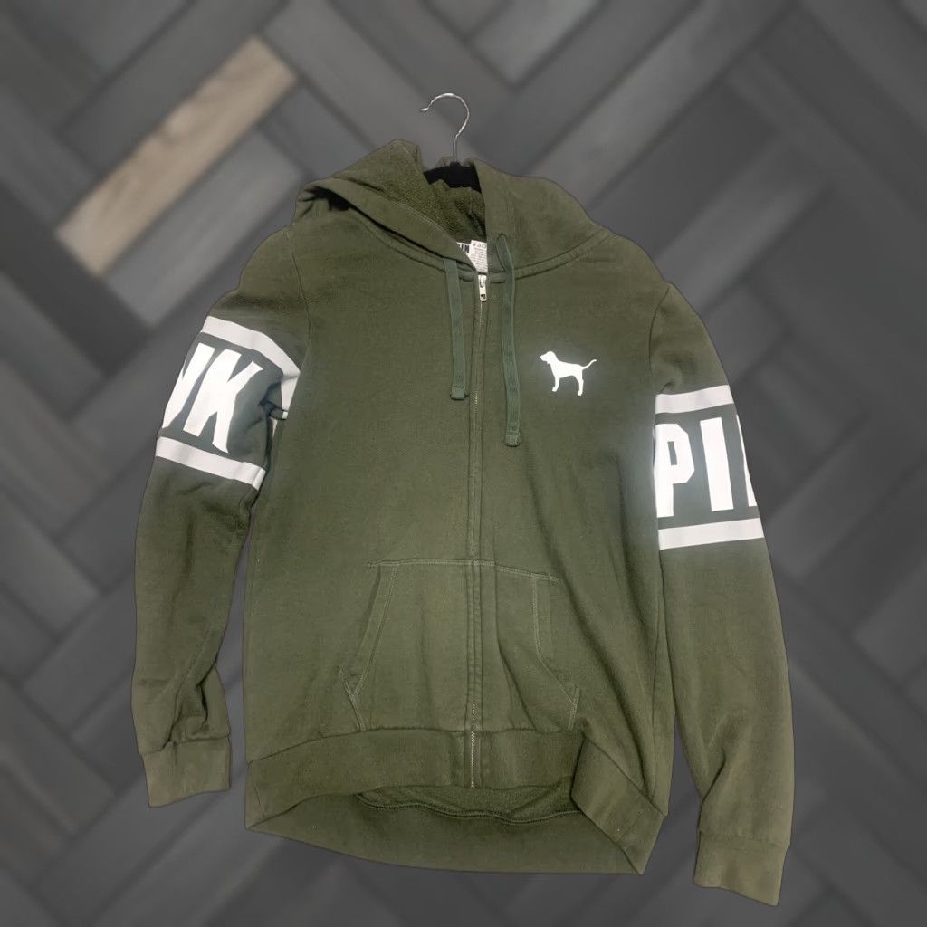 Victoria's Secret VINTAGE Victoria's Secret PINK Army Green Full Zip Sweatshirt Hoodie SIZE S Women Ladies Green Army Style Activewear” Size S / US 4 / IT 40 - 1 Thumbnail