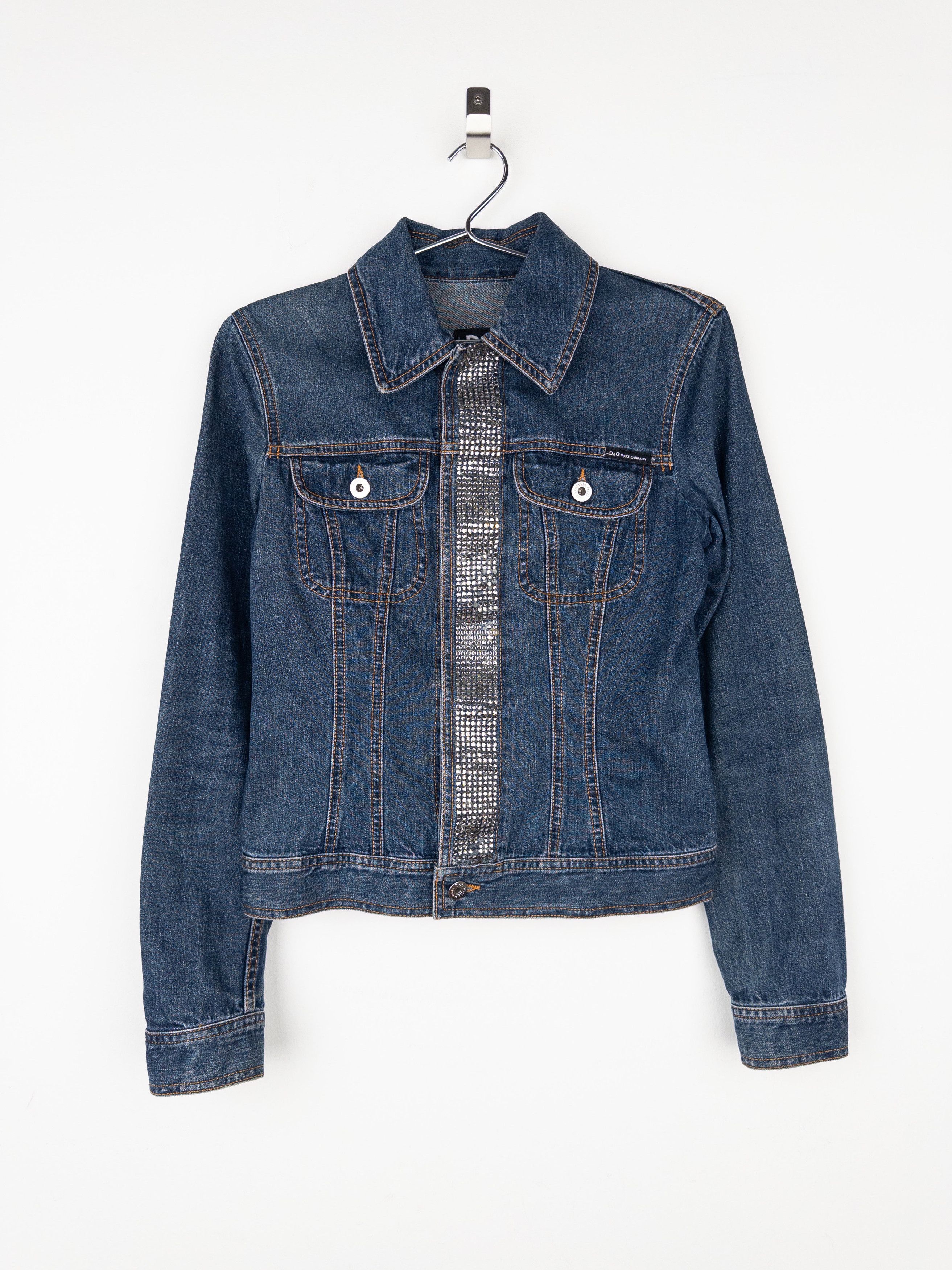 Dolce & Gabbana 2000s Rhinestone Denim Trucker Jacket Size XS / US 0-2 / IT 36-38 - 1 Thumbnail