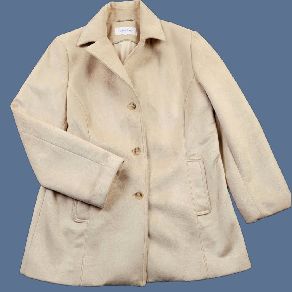 Calvin Klein Calvin Klein Coat Womens Large Tan Faux Suede Pea Coat Classic Pockets Size L / US 10 / IT 46 - 1 Thumbnail