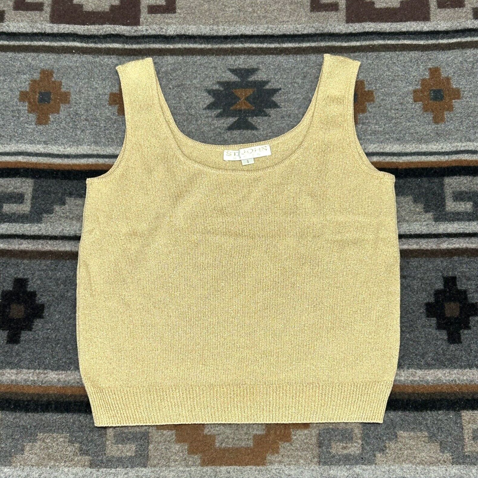 image of Vintage St John Basics Metallic Gold Knit Shell Tank Top Women’S Size Small Euc E1 in White, Women'