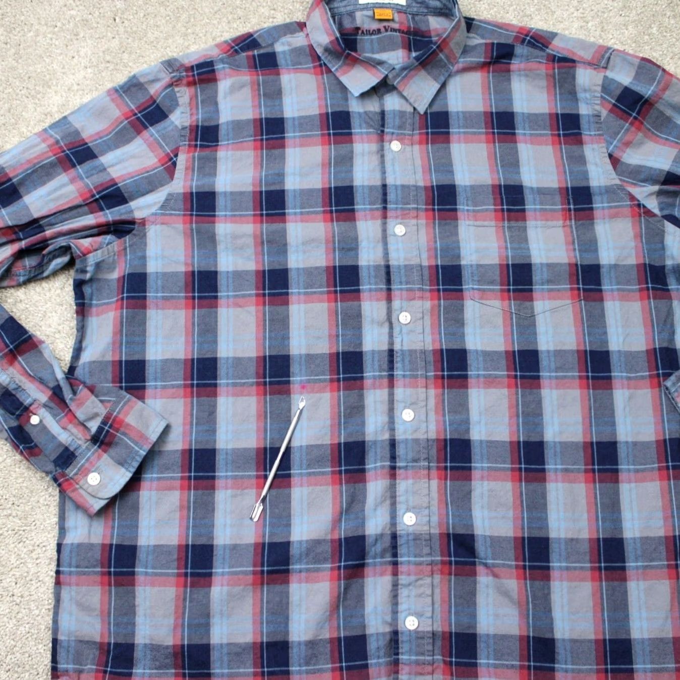 Vintage Tailor Vintage Button-Up Shirt Mens 2XL Blue Plaid Cotton Long Sleeve Modern Regular Fit Size US XXL / EU 58 / 5 - 4 Thumbnail