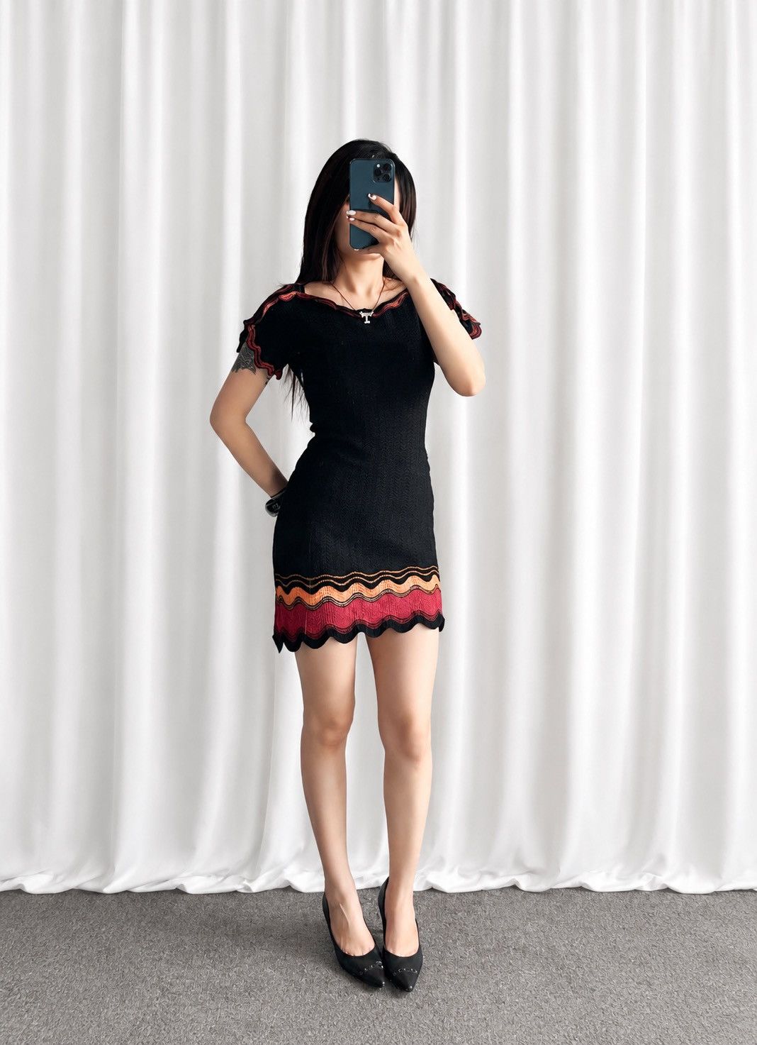 Missoni Missoni Black Pattered Knit Short Sleeve Dress Size M / US 6-8 / IT 42-44 - 3 Thumbnail