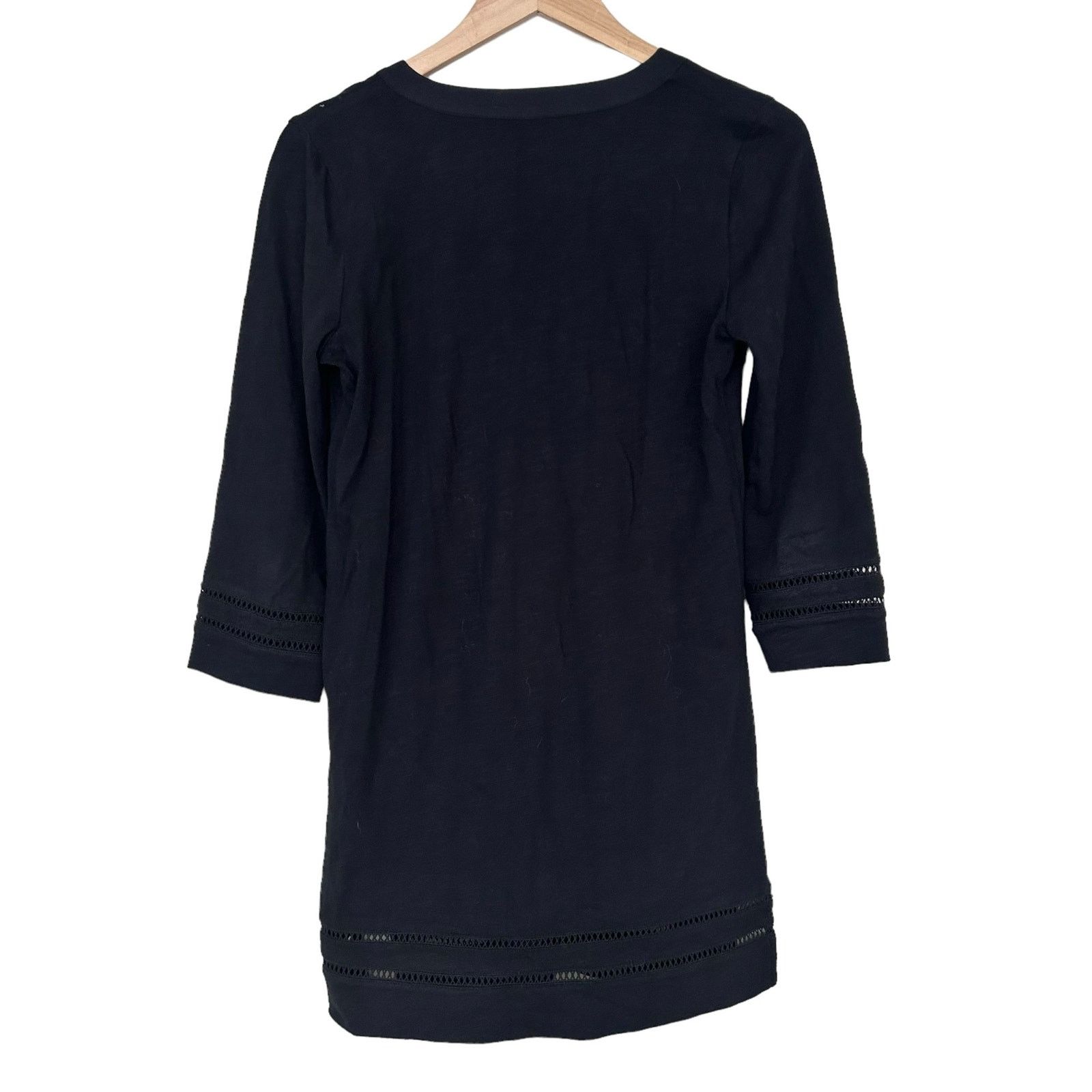 J.Crew J. Crew Black Split Neck 3/4 Sleeve Tunic Shirt Sz XS Size XS / US 0-2 / IT 36-38 - 5 Thumbnail