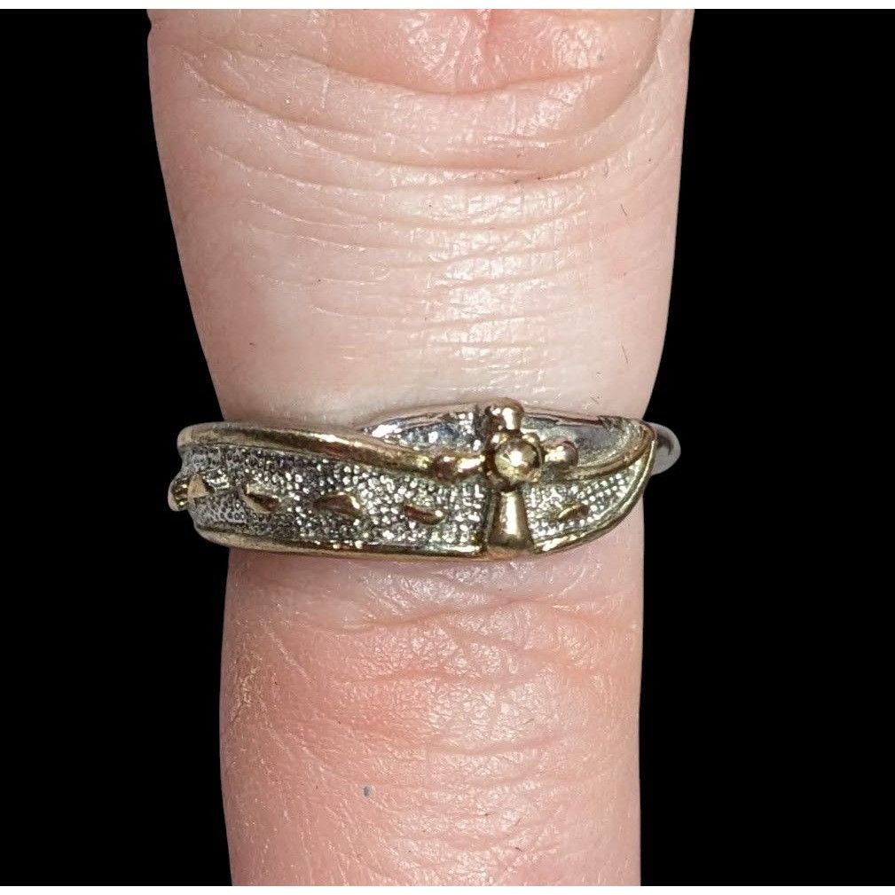 Other Religious Footprint And Cross Christian Silver Tone Ring Size ONE SIZE - 3 Thumbnail