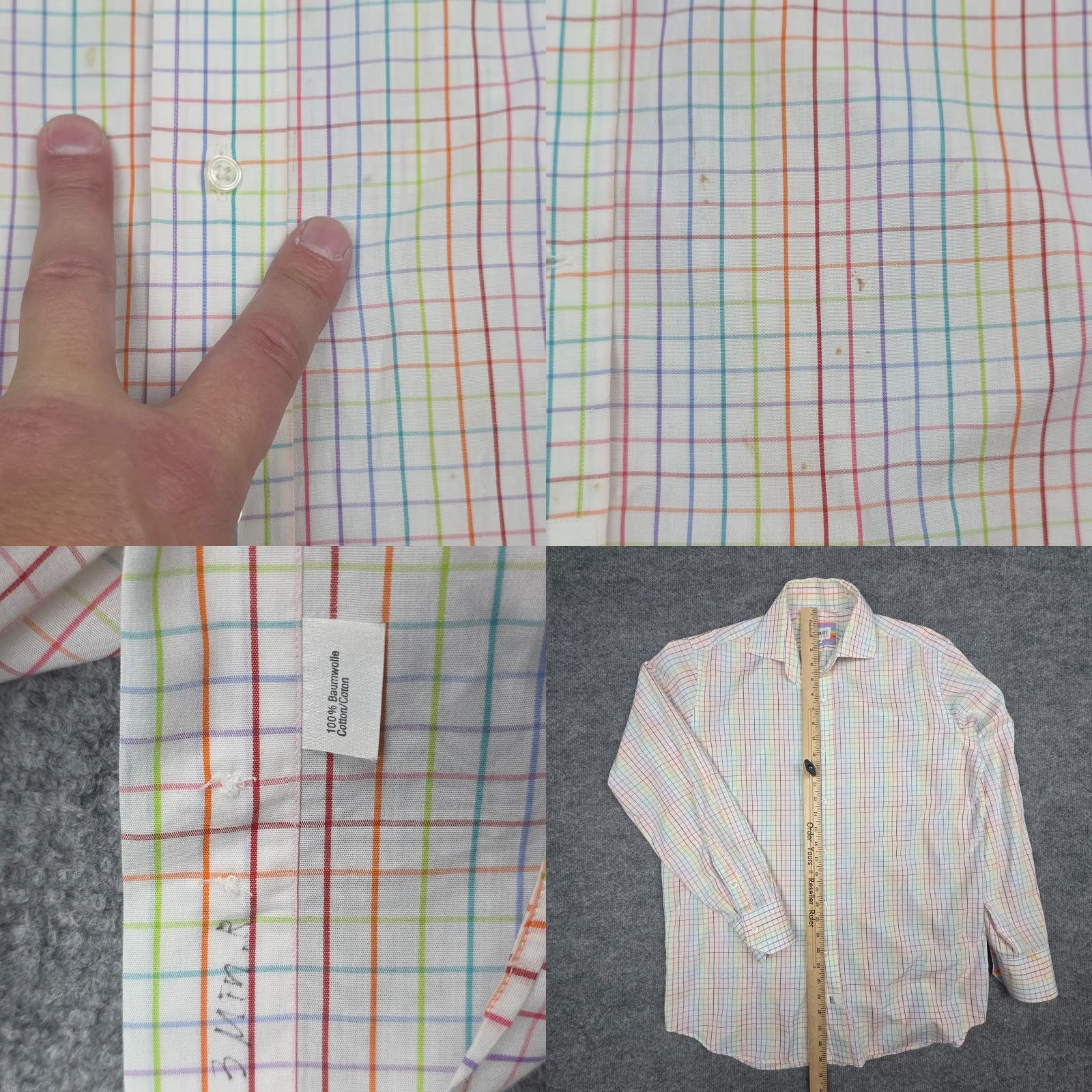 Emmett Emmett Dress Shirt Mens 15.5 / 39CM Striped Rainbow Multi Color Collared Long Sleeve Barrel Cuff Blues Mens Size 42R - 8 Thumbnail