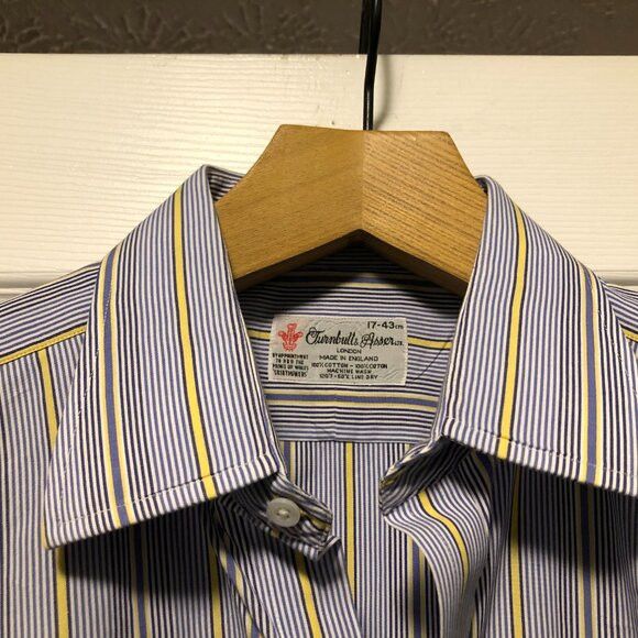 Turnbull & Asser TURNBULL & Asser men's blue 100%cotton dress shirt size: 17 Size US XL / EU 56 / 4 - 8 Thumbnail