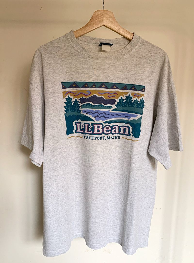 Vintage L.L.Bean 90s tshirt outdoor heather gray L USA hike 