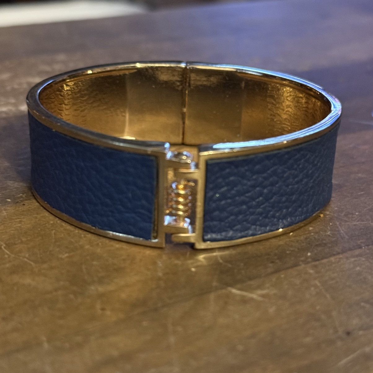 Other Gold navy blue leather rhinestone accent bangle bracelet Size ONE SIZE - 5 Thumbnail