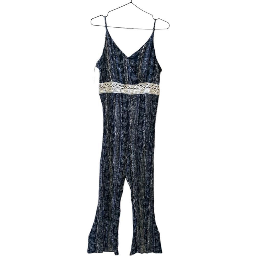 Designer Blue and White Paisley Print Jumpsuit Size 36" / US 14 / IT 50 - 2 Thumbnail