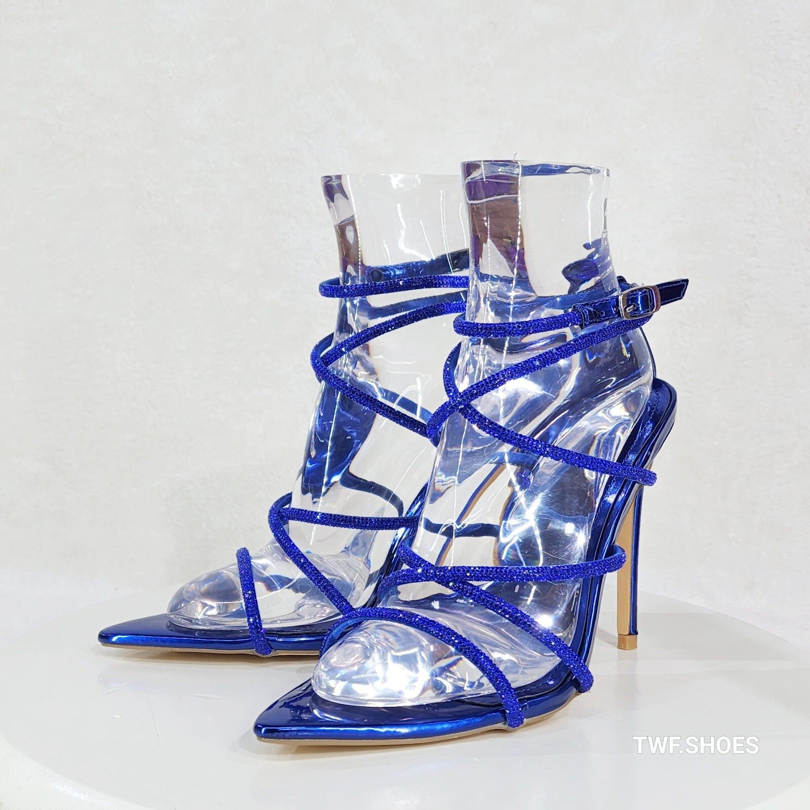 Other Party Town Blue Metallic Strappy Rhinestone Pointy Toe High Size US 9 / IT 39 - 6 Thumbnail