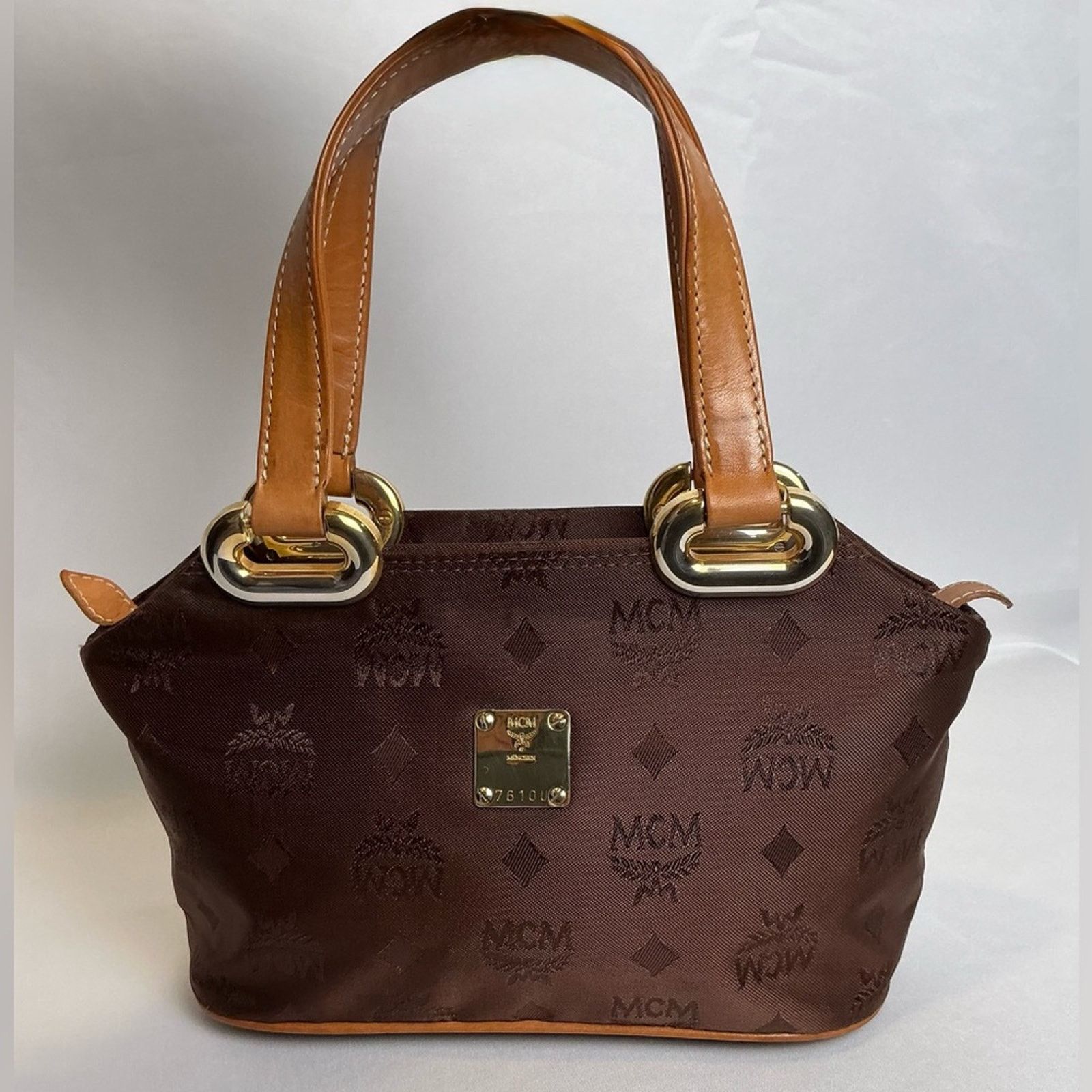 MCM MCM Chestnut Brown Visetos Monogram Nylon Tote Bag Gold Trim Size ONE SIZE - 1 Thumbnail