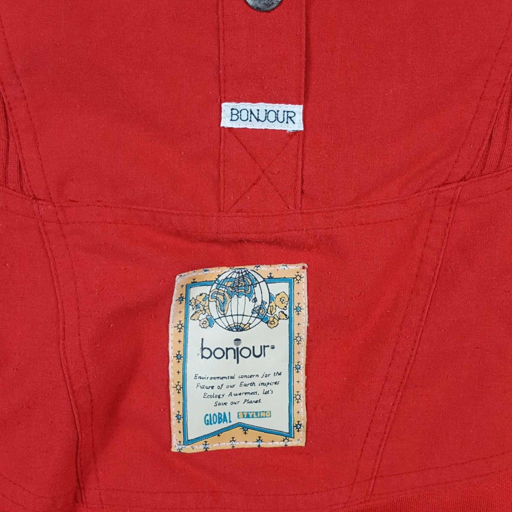 Vintage BonJour Sweatshirt Collared Preppy Long Sleeve Women's M Red 90s Pullover Size M / US 6-8 / IT 42-44 - 3 Thumbnail