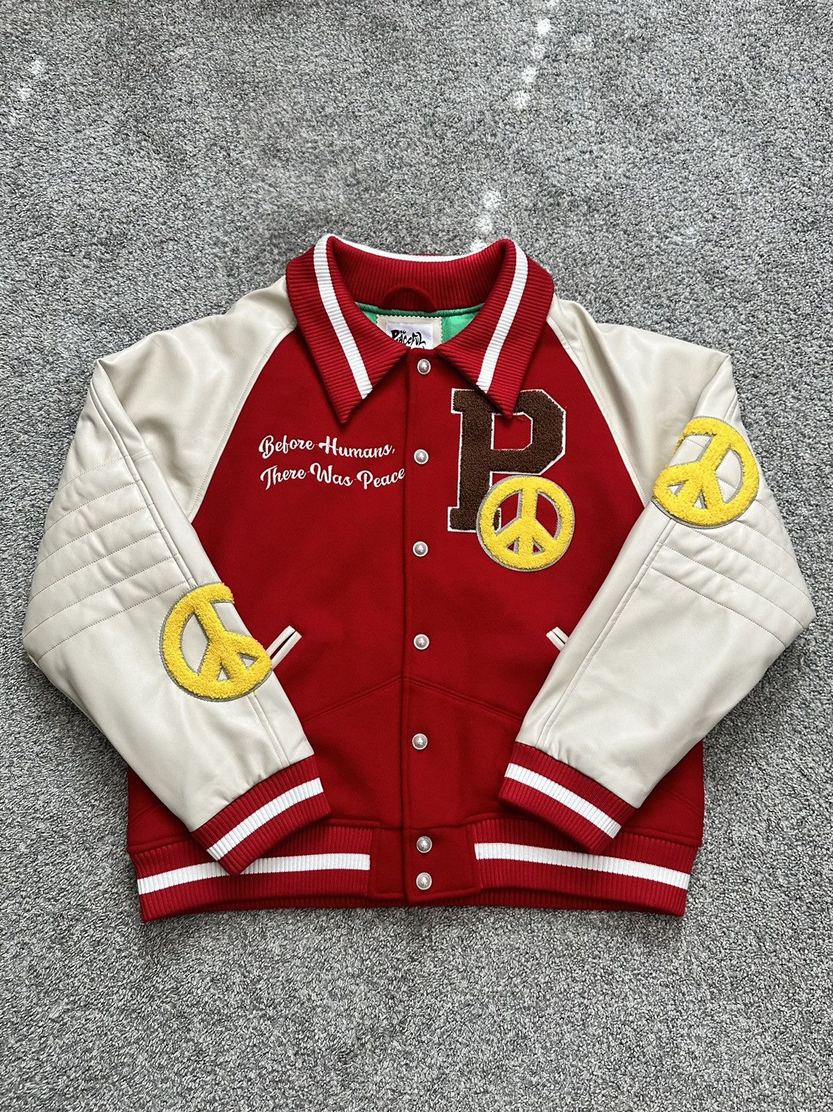 image of Vintage The Peaceful People Red Varsity Jacket, Men's (Size XL)