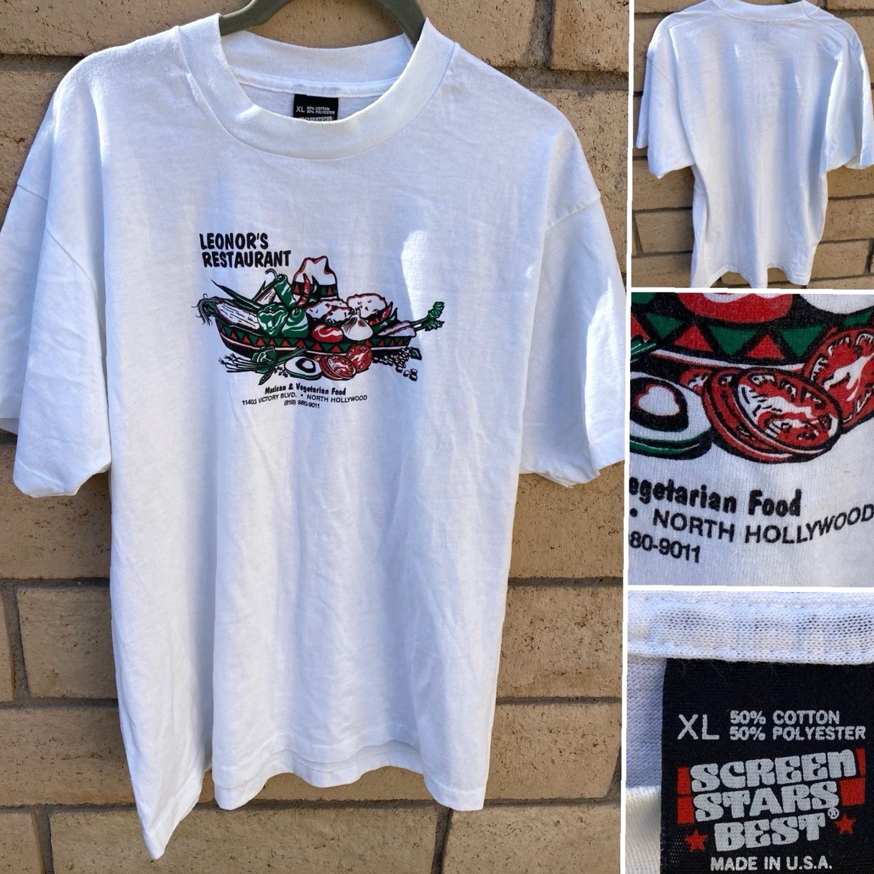 Vintage VINTAGE Hollywood T-Shirt North Hollywood Leonore’s Restaurant Mexican Vegetarian White XS? XL Size US XL / EU 56 / 4 - 2 Thumbnail