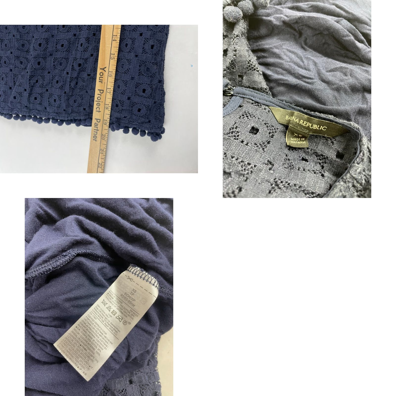 Banana Republic Banana Republic Lace T-Shirt Women's XS Navy Blue Crochet Pom Poms Lined Size XS / US 0-2 / IT 36-38 - 8 Thumbnail