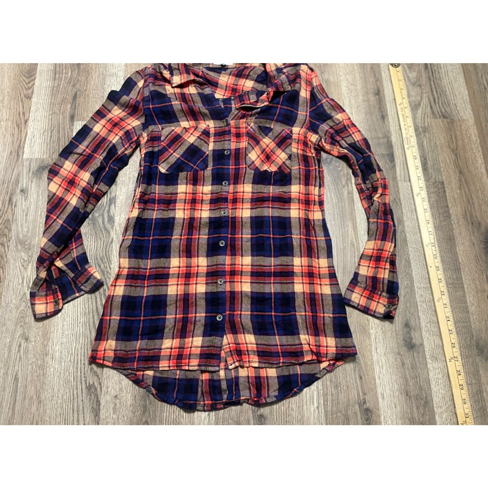 Vintage Maurices Dress Women's Shirt Dress M Regular Blue Plaid Long Sleeve Button Up Collared Tunic Casual Knee Length Size M / US 6-8 / IT 42-44 - 2 Thumbnail