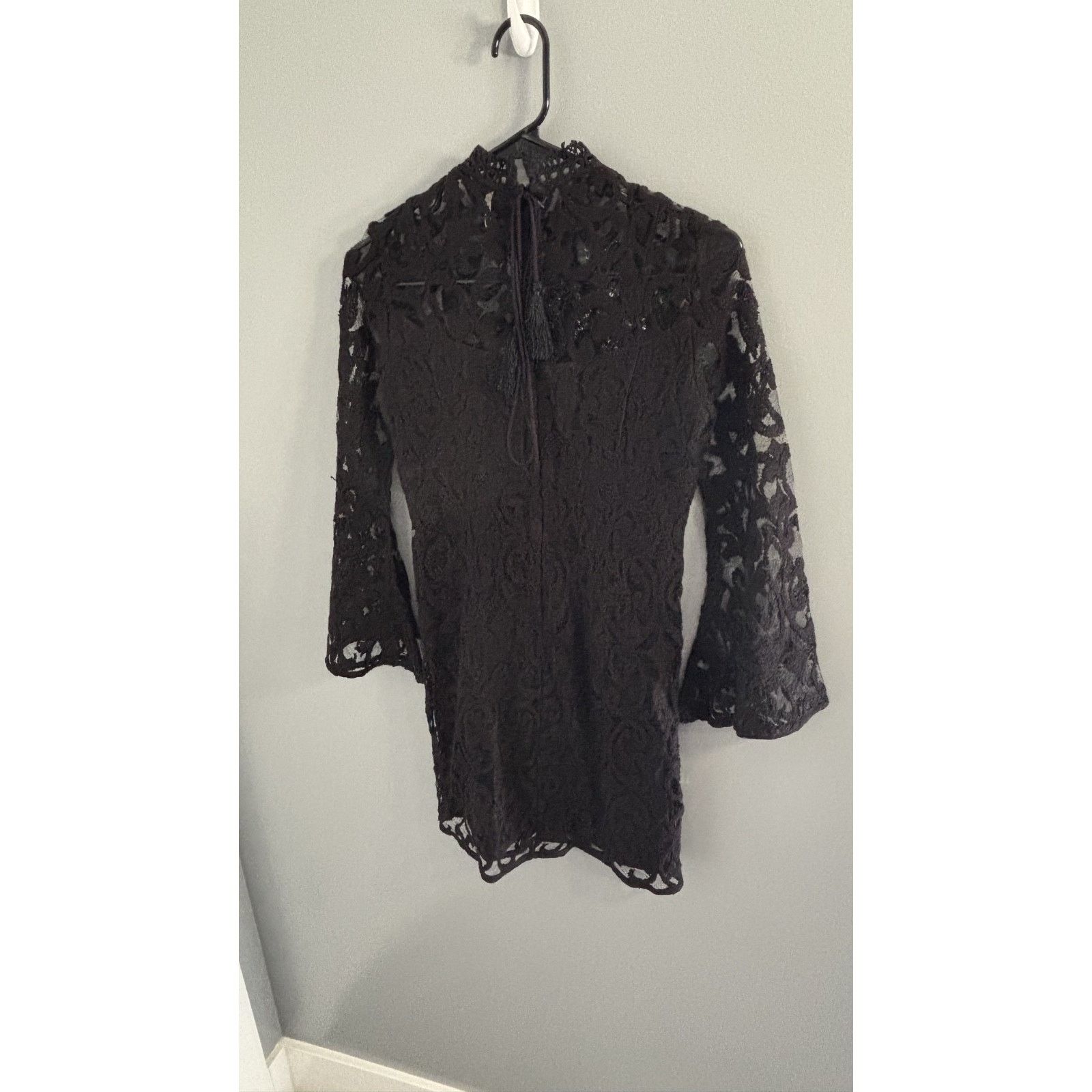 Free People FREE PEOPLE Bell-Sleeve Mini Dress NEW Black Lace Size 0 Size XS / US 0-2 / IT 36-38 - 3 Thumbnail