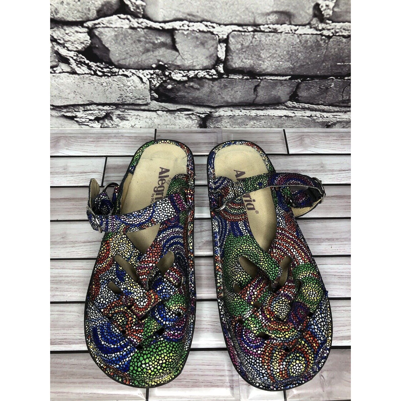 Other Alegria Fre-387 Rainbow Color Mosaic Leather Strap Clogs Sho Size US 5 / IT 35 - 20 Thumbnail