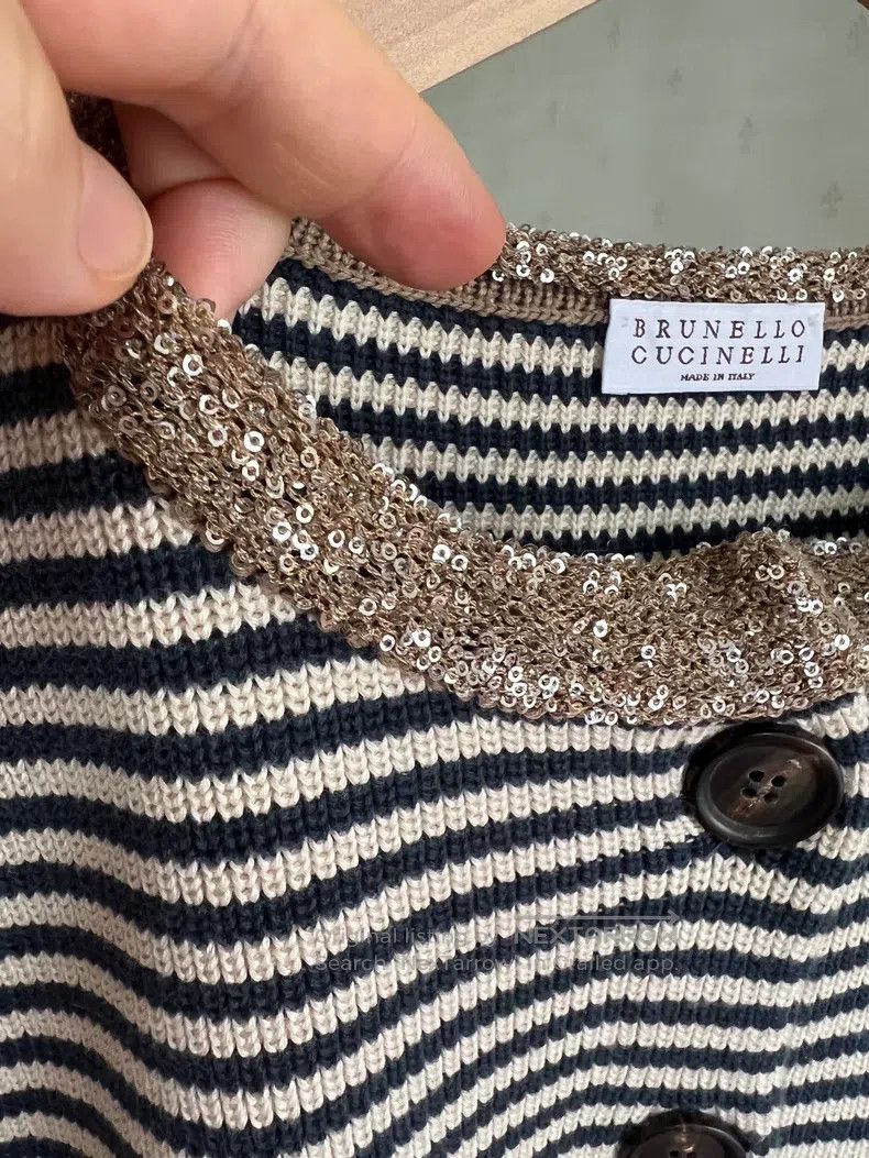Brunello Cucinelli Brunello Cucinelli 25 Striped Collar Sequin Open Cardigan Size S / US 4 / IT 40 - 5 Thumbnail