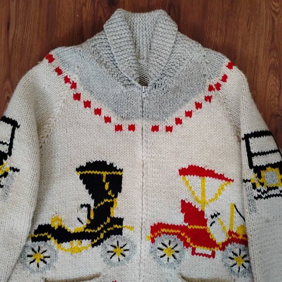Other Vintage 60s Antique Race Car Cowichan Cardigan Sweater Size US L / EU 52-54 / 3 - 1 Thumbnail