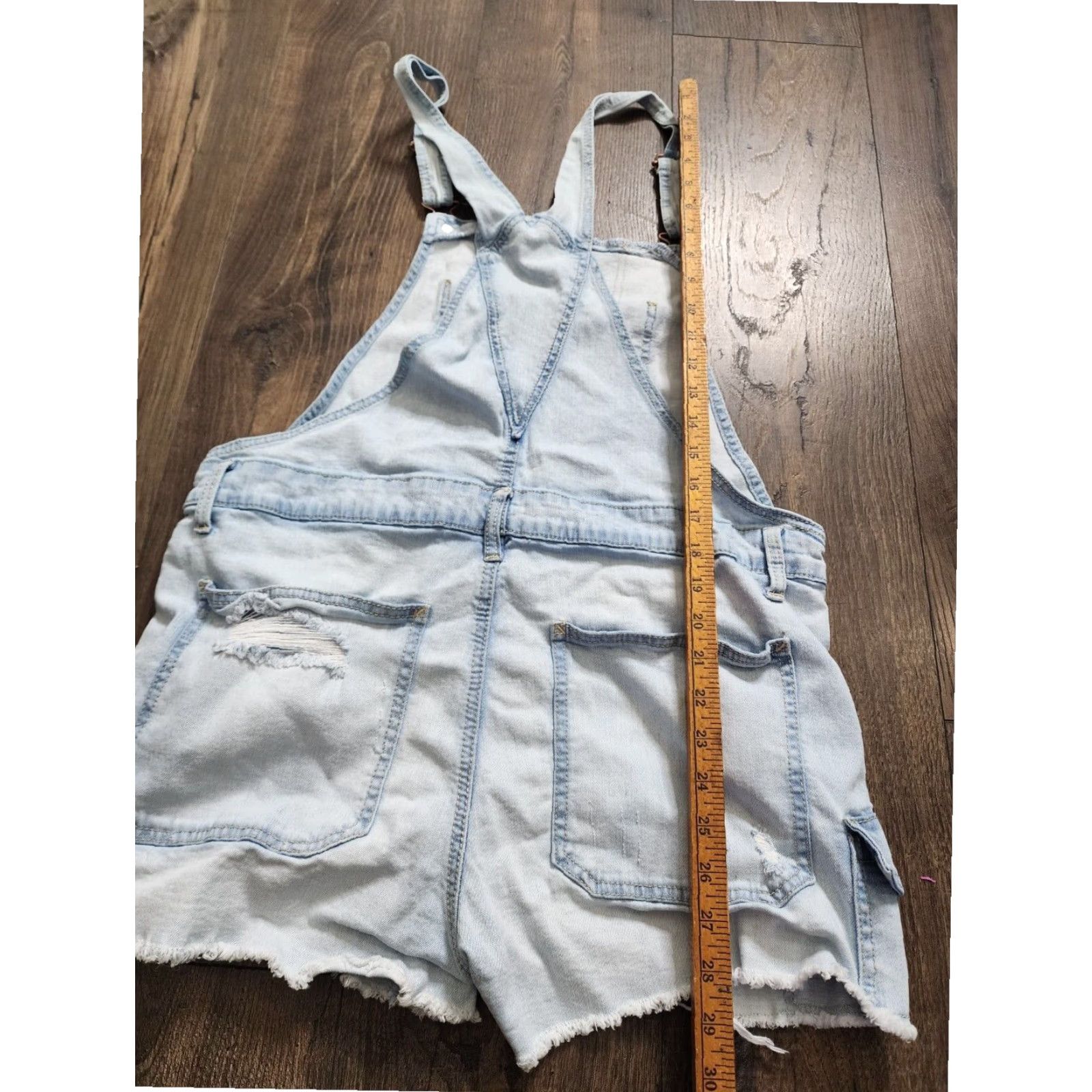 Vintage No Boundaries Juniors XL Distressed Mom Cut Off Blue Denim Overall Jumpsuit Size 40" / US 18 - 2 Thumbnail
