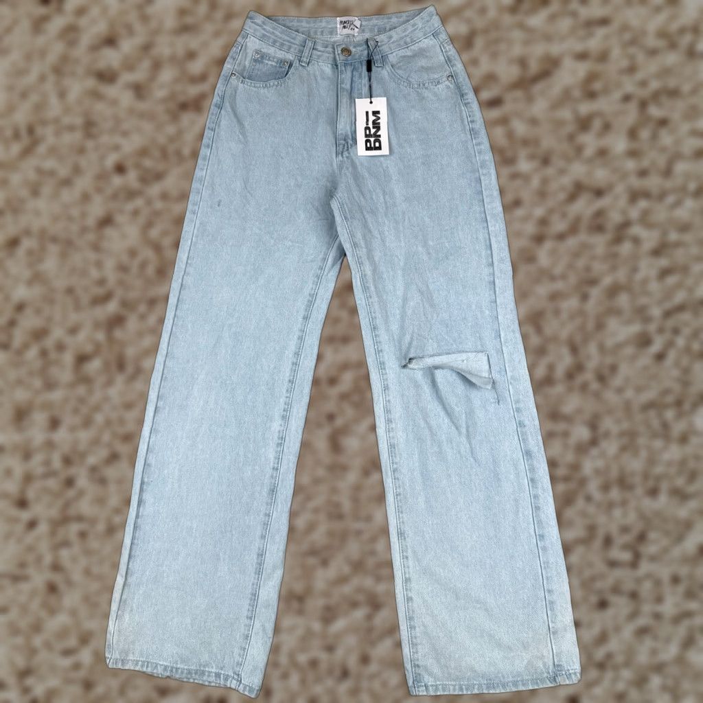 PRINCESS POLLY Princess Polly Jeans Women Blue Denim Wide-Leg High Distressed 25x30 2 Adult Regular Size 26" / US 2 / IT 38 - 1 Thumbnail