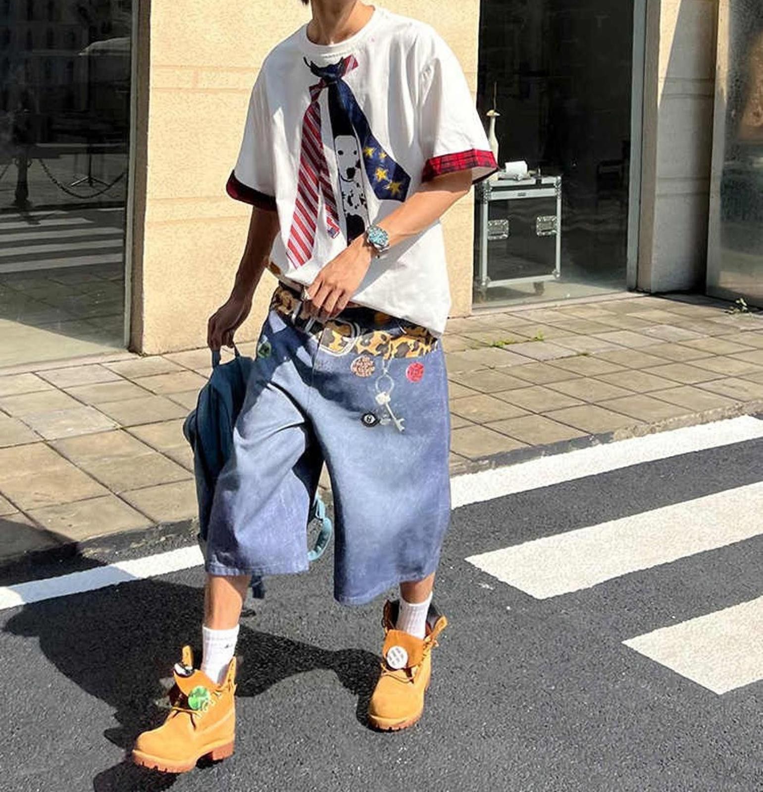 Jean × Vintage Denim Jorts with Unique Belt Patchwork Print Size US 30 / EU 46 - 2 Thumbnail