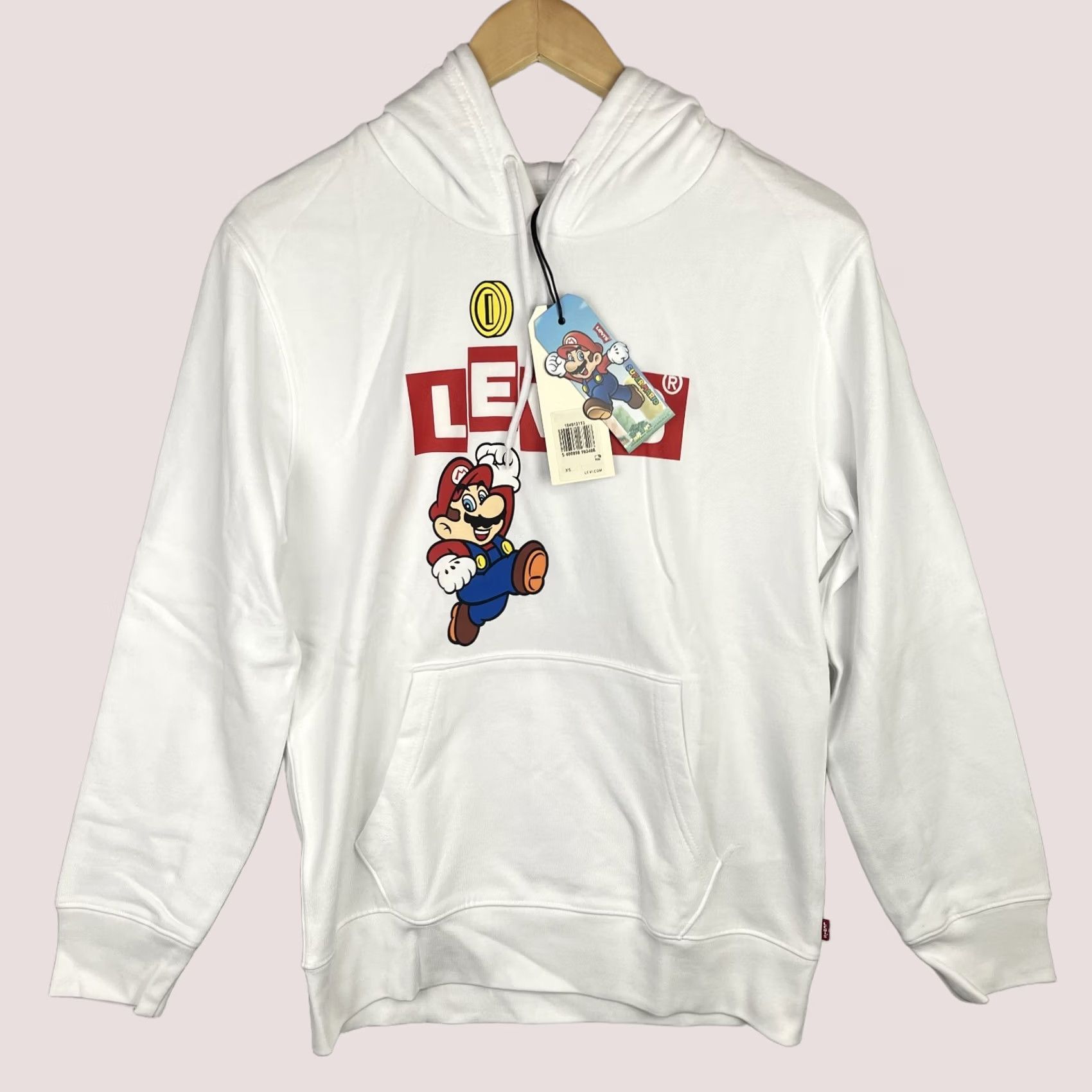 Levi's VINTAGE Super Mario Sweater Levi's White Hoodie Mens XS Graphic Print Hooded Pullover Logo 80s 90s Cartoon Retro Mens Size US XS / EU 42 / 0 - 1 Thumbnail