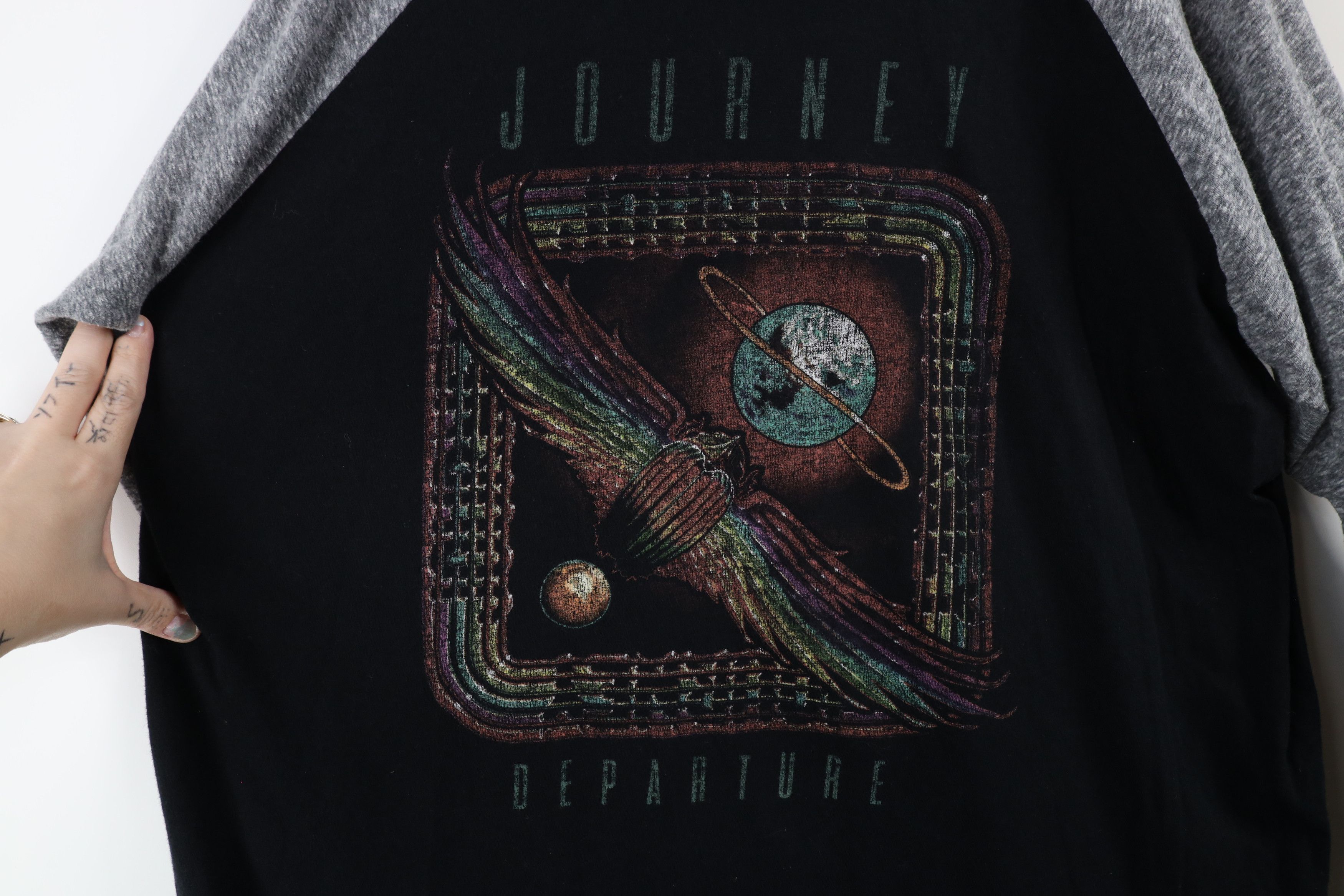 Vintage Vintage 90s Departure Tour Journey Band Raglan T-Shirt Black Size US XL / EU 56 / 4 - 4 Thumbnail