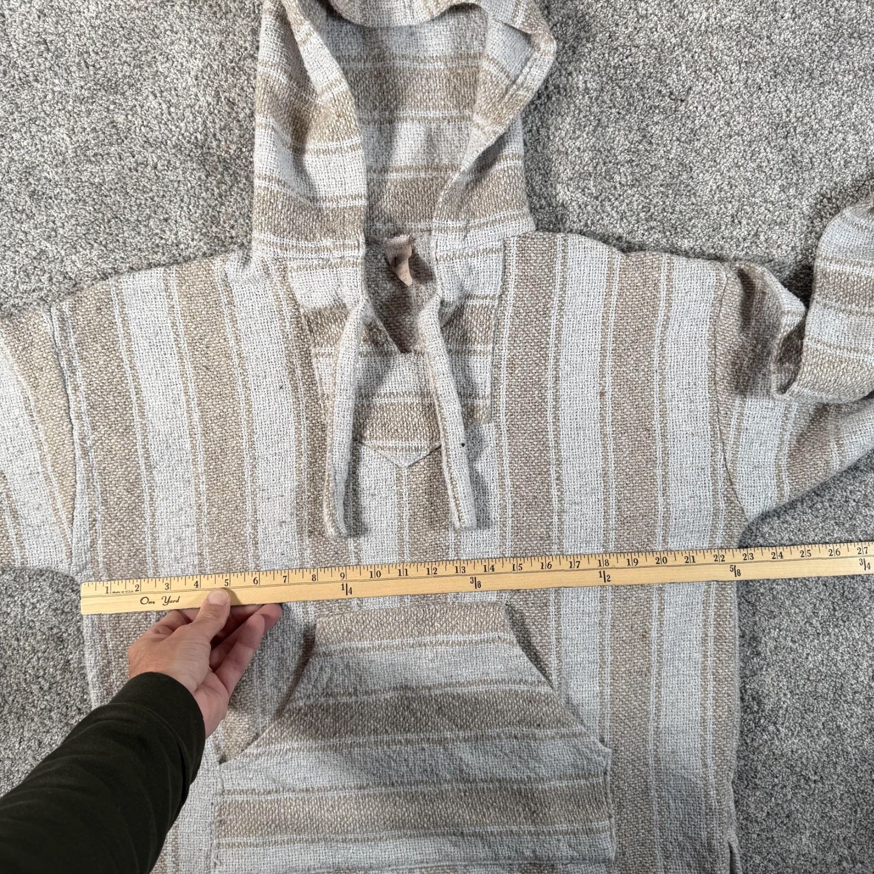 Vintage Baja Hoodie L Striped Woven Pullover Drug Rug Poncho Surfer Skater Festival Boho Mens Size US L / EU 52-54 / 3 - 4 Thumbnail