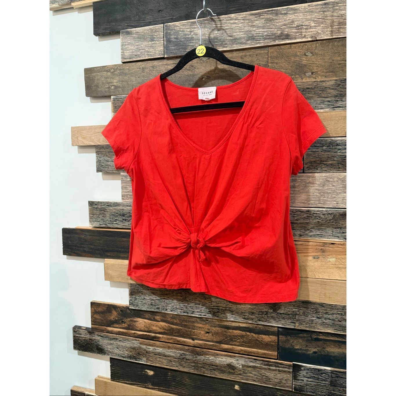 Sezane Sézane Cloe Red/orange V-neck short-sleeve top front knot s Size S / US 4 / IT 40 - 2 Thumbnail