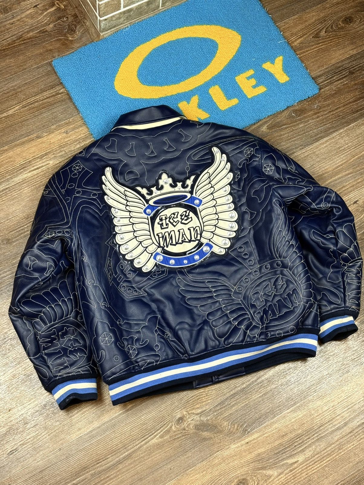 JNCO Raw Blue Ice Man Leather Varsity Jacket Size L Size US L / EU 52-54 / 3 - 14 Thumbnail